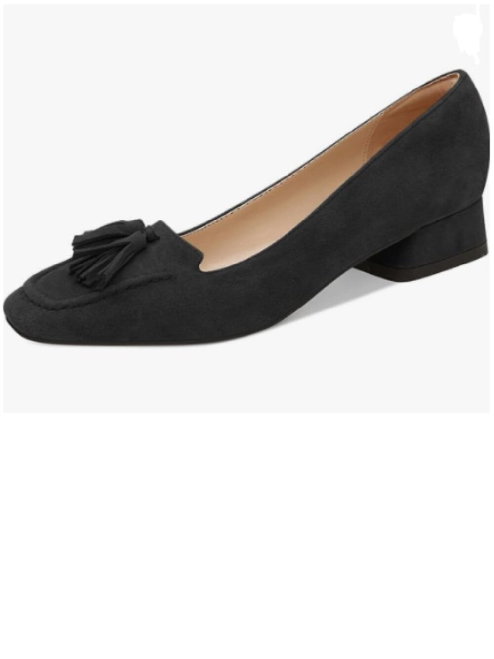 YDN Black Block Low Heel Loafer Square Toe Tassel Fringe Pump Slip On Dress Shoe